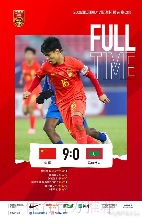9球大胜马尔代夫 中国队豪取U17亚预赛三连胜 9球大胜马尔代夫 中国队豪取U17亚预赛三连胜